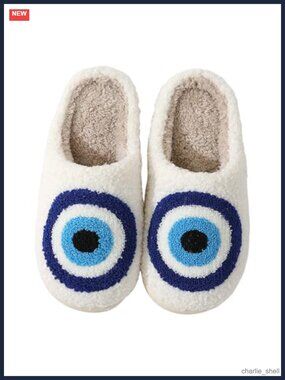 Evil Eye Plush Slippers Non Slip Cozy House Shoes Martini Lover Gift